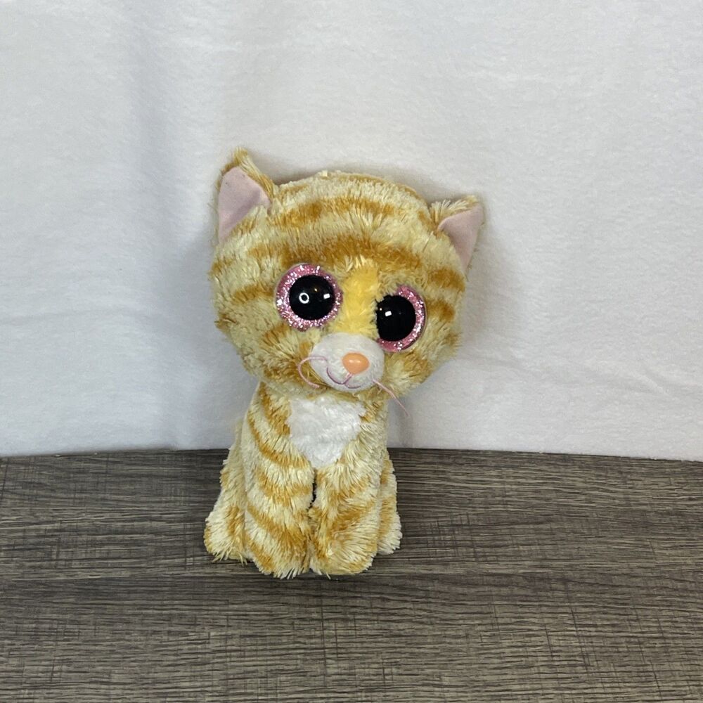 Ty Beanie Boos Tabitha Orange Tabby Cat Plush 6" Ginger Striped Pink Glitter Eye
